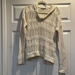 27 Miles Malibu Cream Open Knit Hooded Sweater XS